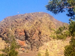 Mount Suribachi Iwo Jima from World War II with raised American flag on the PCT